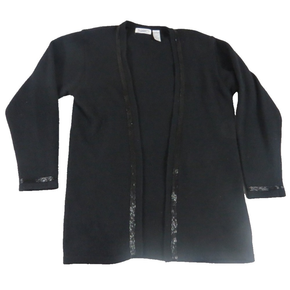 Liz Claiborne VTG 90s Cardigan Women S Black Lambswool Angora Sweater Beaded